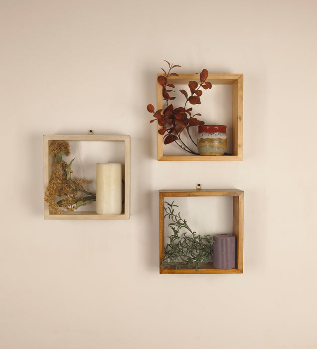 EDWARD III Rectangular Shaped Set of 3 Wooden Wall Shelves