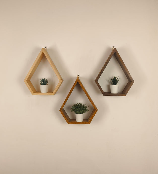 WILLIAM III Diamond Shaped Set of 3 Wooden Wall Shelves