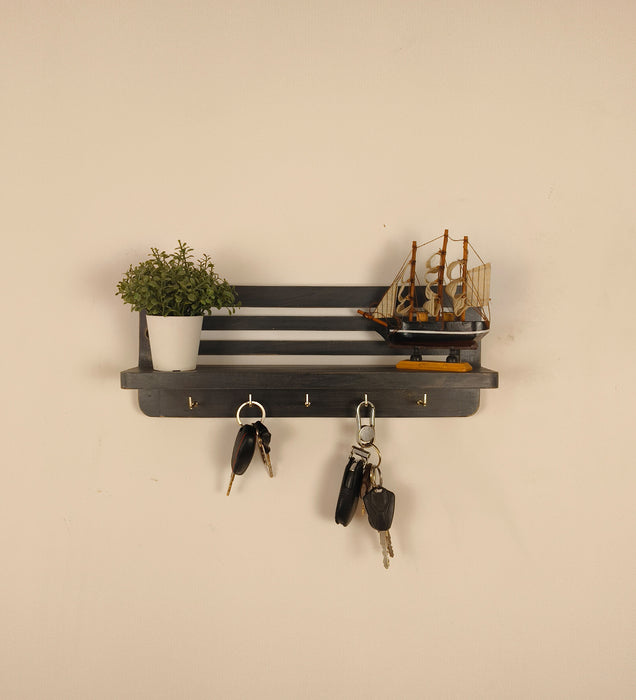 REGUS Wooden Wall Shelf Organiser with Key Holders