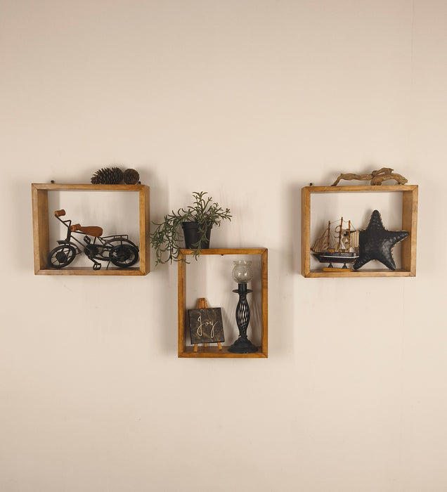 ARTHUR III Rectangular Shaped Set of 3 Wooden Wall Shelves