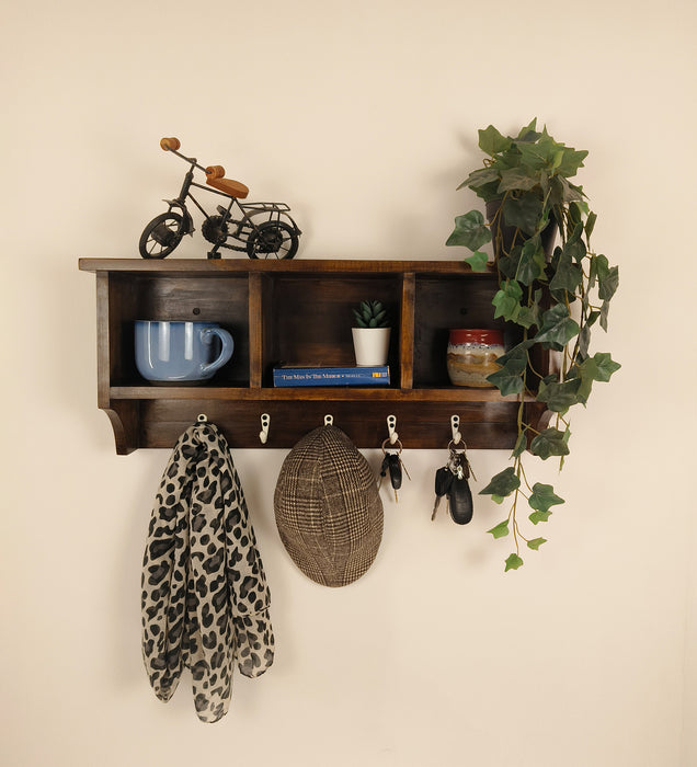 Ambrosia Wooden Wall Shelf Organiser with Key Holders