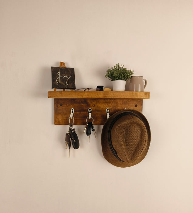 BAXTER Wooden Wall Shelf Organiser with Key Holders