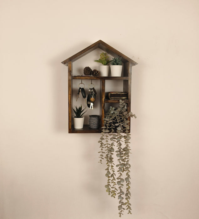 OCTAVIUS Wooden Wall Shelf Organiser with Key Holders