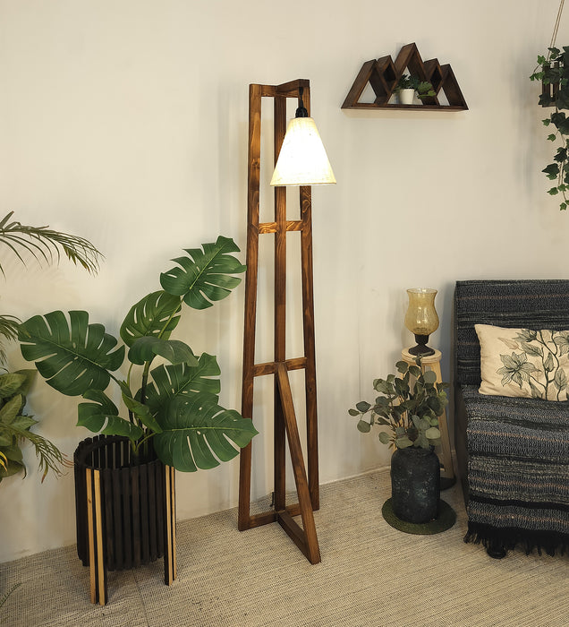 Achille Wooden Floor Lamp with Brown Base and Jute Fabric Lampshade