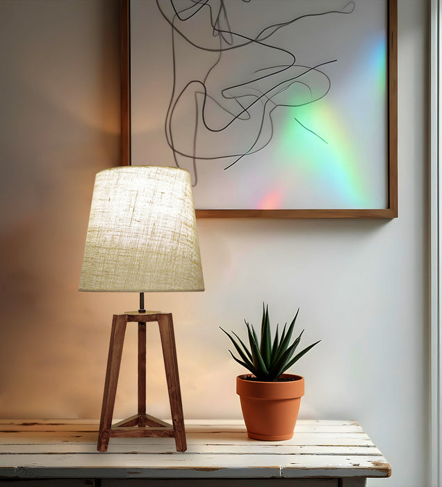 Adrienne Brown Wooden Table Lamp with White Jute Lampshade