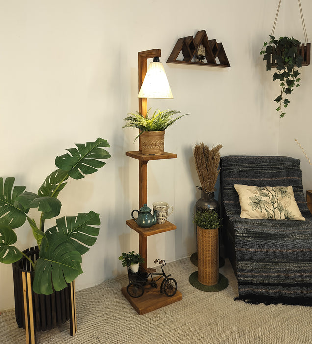 Andre Wooden Floor Lamp with Brown Base and Jute Fabric Lampshade
