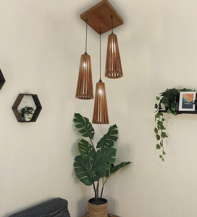 Billet Brown Wooden Cluster Hanging Lamp