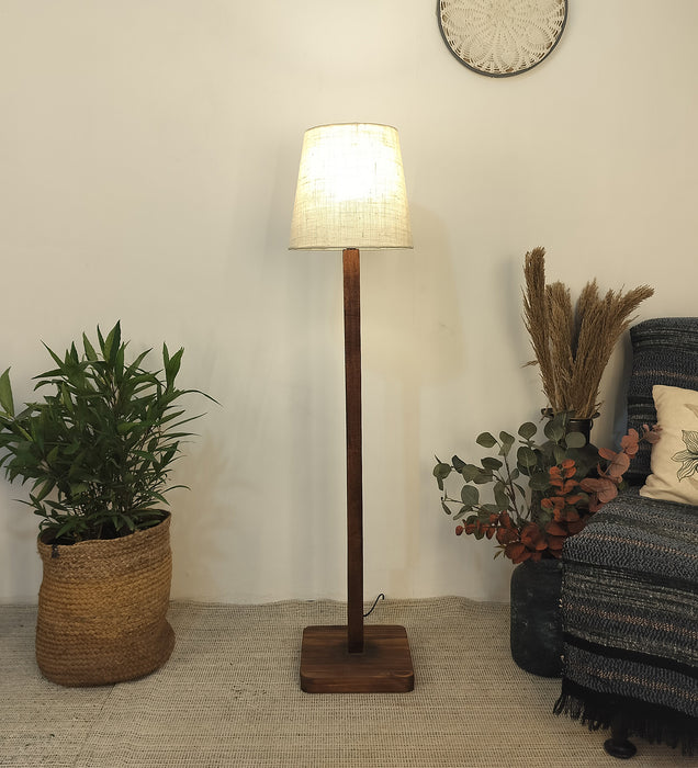 Claire Wooden Floor Lamp and Beige Fabric Lampshade