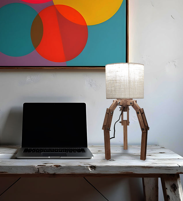 Crawler Brown Wooden Table Lamp with Jute Lampshade