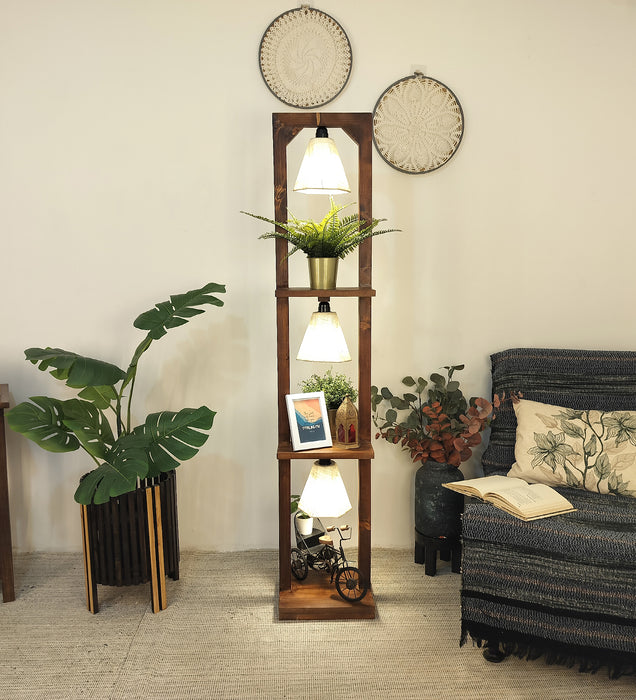 Daffodil Wooden Floor Lamp with Brown Base and Jute Fabric Lampshade