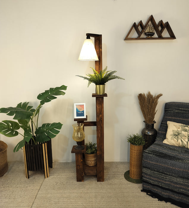 Dorian Wooden Floor Lamp with Brown Base and Jute Fabric Lampshade