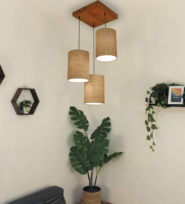 Elementary Brown Wooden Cluster Hanging Lamp