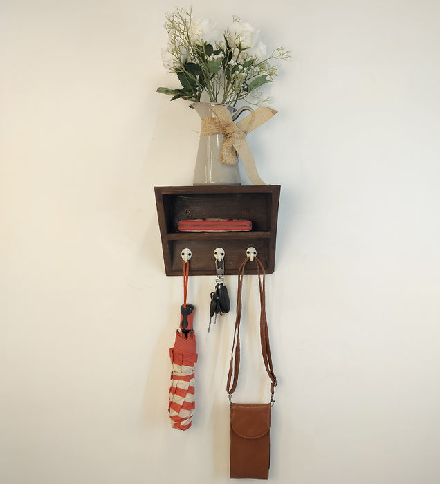Estelle Wooden Wall Shelf Organiser with Key Holders