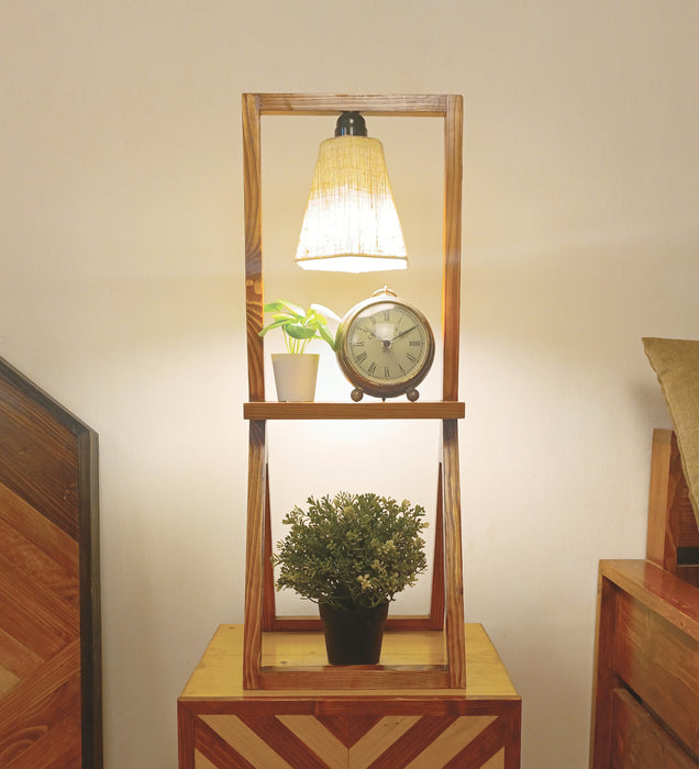 Euphoria Brown Wooden Table Lamp with Beige Fabric Lampshade