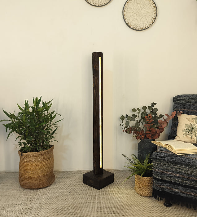 Excalibur LED Wooden Floor Lamp With Brown Base