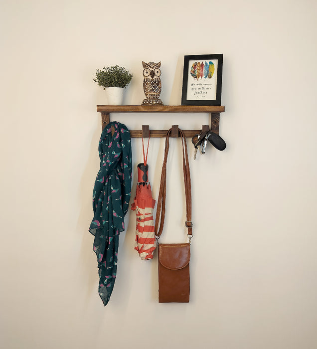 Florian Wooden Wall Shelf Organiser with Key Holders