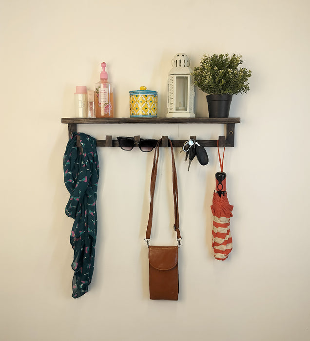 Gregor Wooden Wall Shelf Organiser with Key Holders