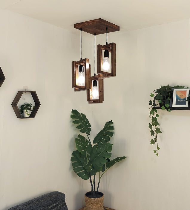 Gyro Brown Wooden Cluster Hanging Lamp
