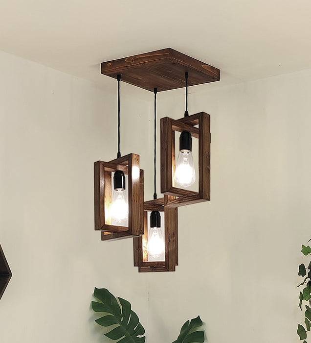 Gyro Brown Wooden Cluster Hanging Lamp