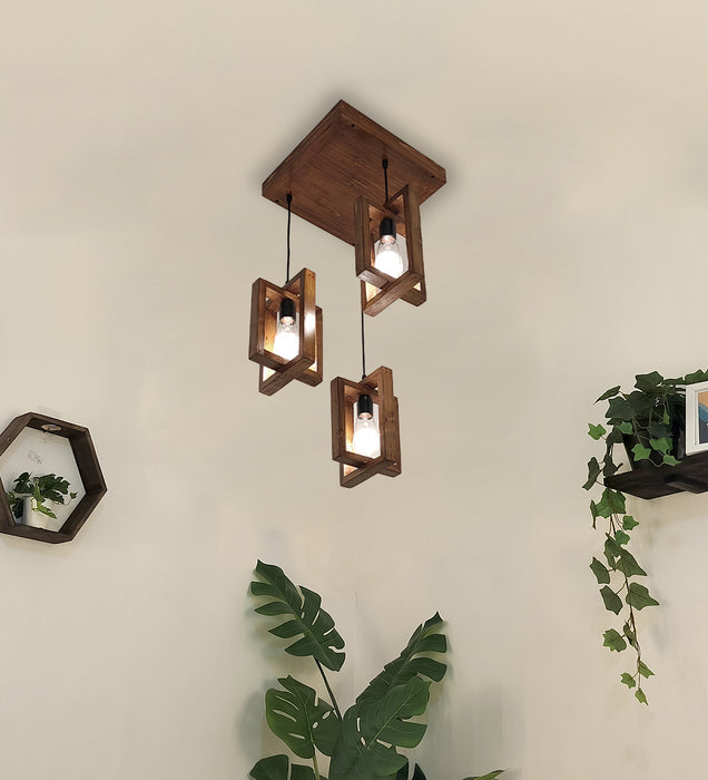 Gyro Brown Wooden Cluster Hanging Lamp