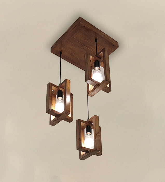 Gyro Brown Wooden Cluster Hanging Lamp