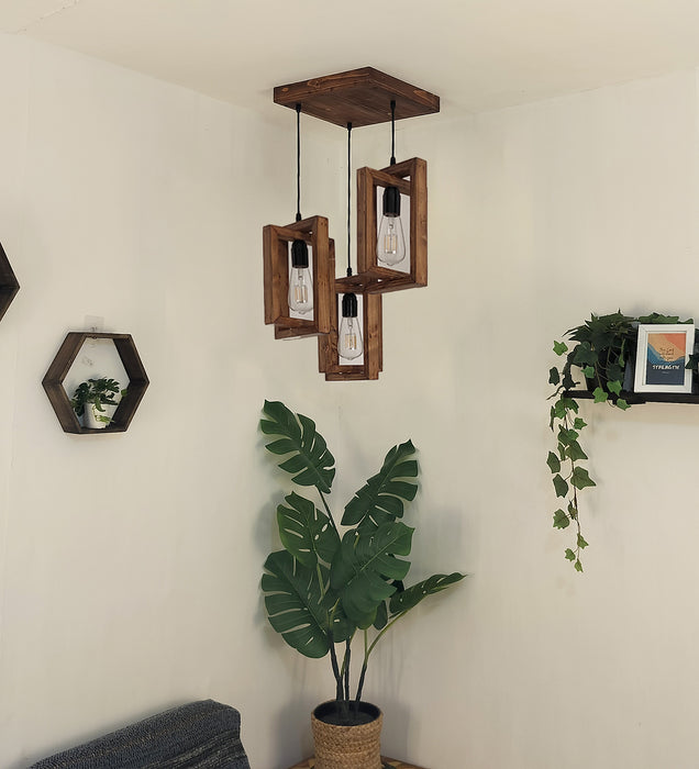 Gyro Brown Wooden Cluster Hanging Lamp