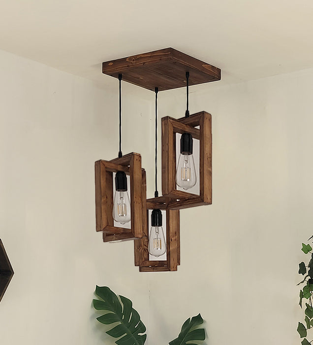 Gyro Brown Wooden Cluster Hanging Lamp