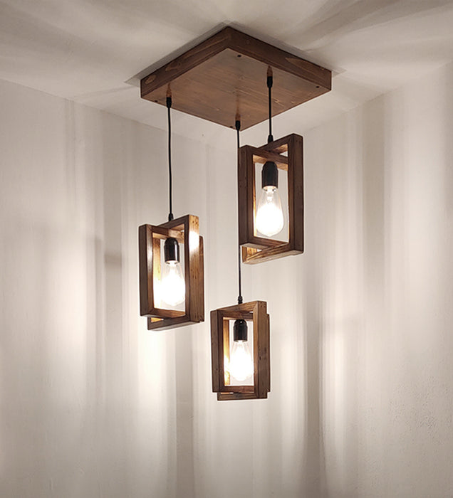 Gyro Brown Wooden Cluster Hanging Lamp