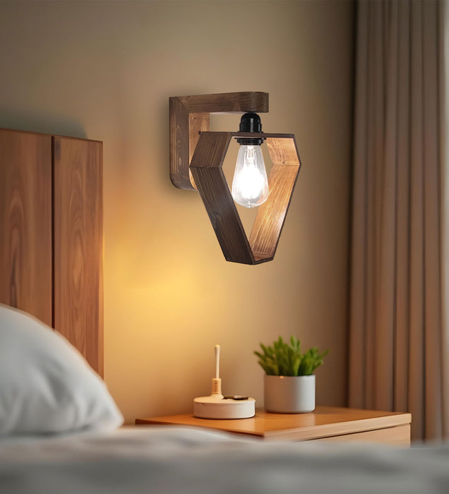 Hexad Brown Wooden Wall Light