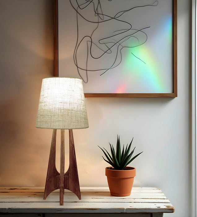 Laurent Brown Wooden Table Lamp with White Jute Lampshade