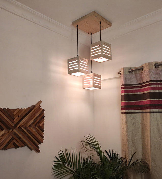 Lyon Beige Wooden Cluster Hanging Lamp