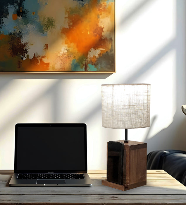 Moby Brown Wooden Table Lamp with Fabric Lampshade