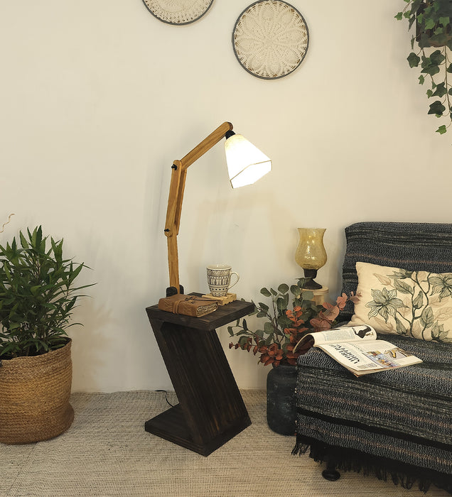 Patrice Wooden Floor Lamp with Brown Base and Jute Fabric Lampshade