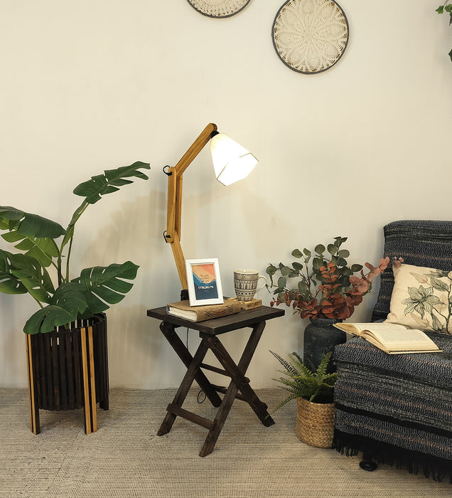 Regis Wooden Floor Lamp with Brown Base and Jute Fabric Lampshade
