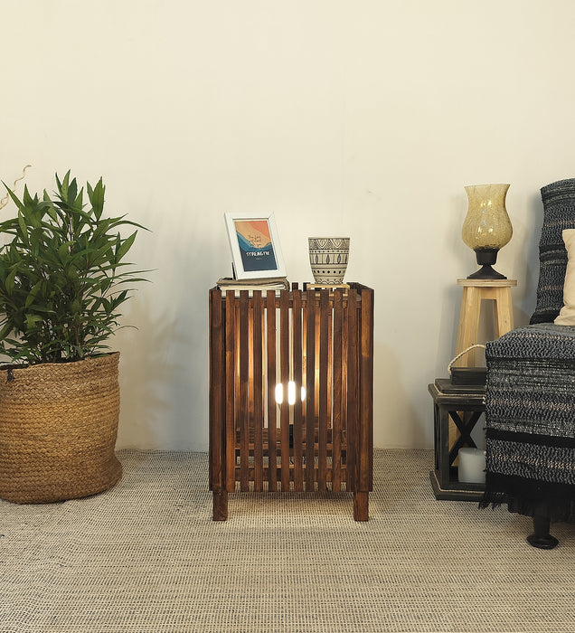 Renard Wooden Floor Lamp with Brown Base and Jute Fabric Lampshade