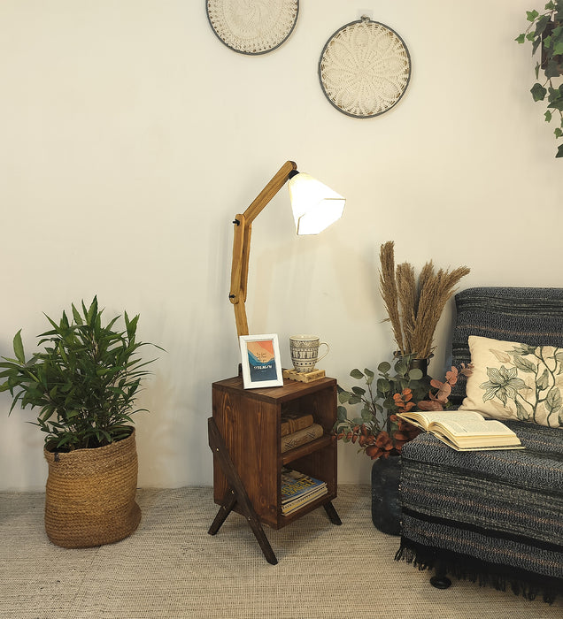 Ronan Wooden Floor Lamp with Brown Base and Jute Fabric Lampshade