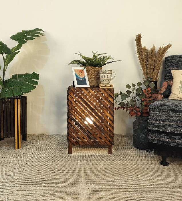 Serge Wooden Floor Lamp with Brown Base and Jute Fabric Lampshade
