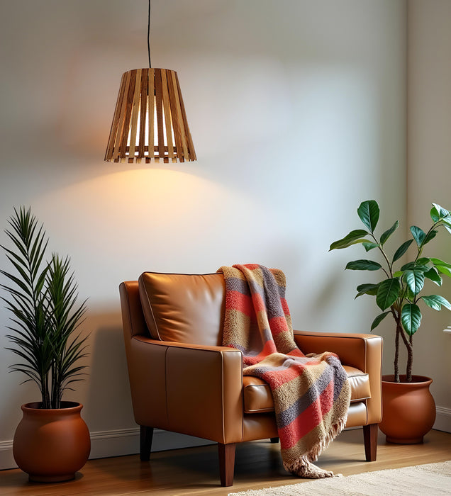 Soyuz Beige and Brown Wooden Single Hanging Lamp