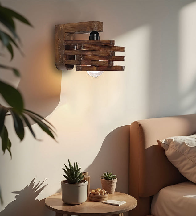 Star Brown Wooden Wall Light