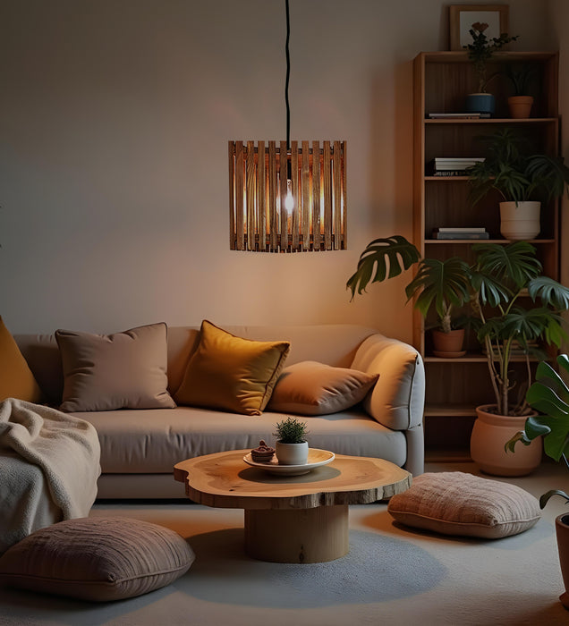 Trikona Wooden Single Hanging Lamp
