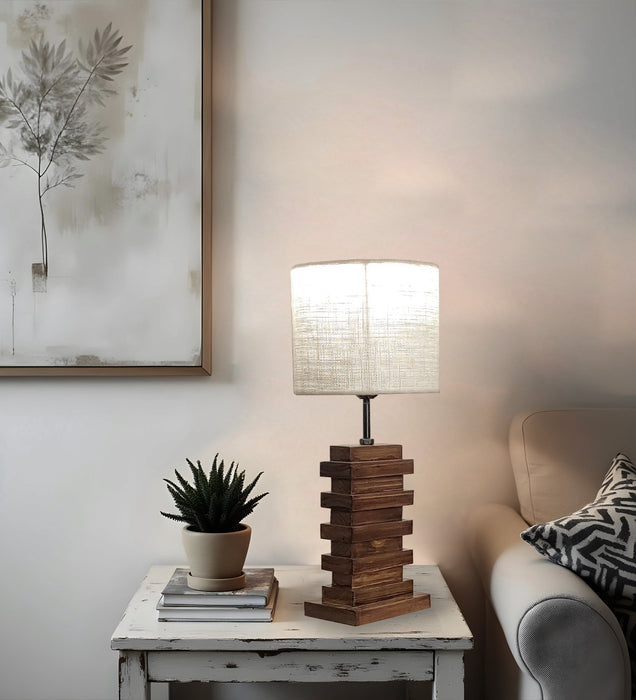 Truffle Brown Wooden Table Lamp with Fabric Lampshade