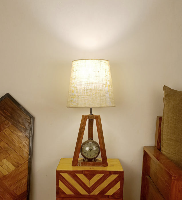 Vantage Brown Wooden Table Lamp with White Jute Lampshade