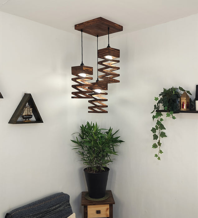 Wiggle Brown Wooden Cluster Hanging Lamp