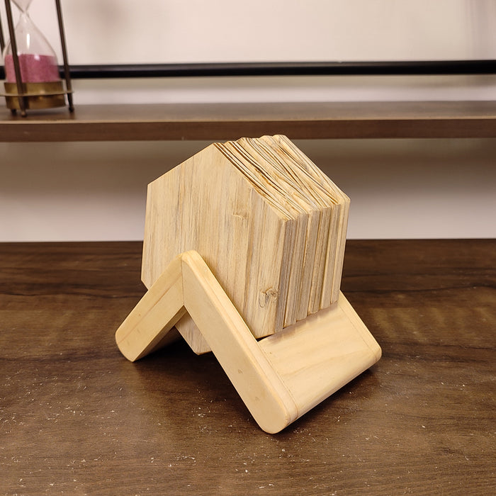 Hexagon Wooden Coaster Set