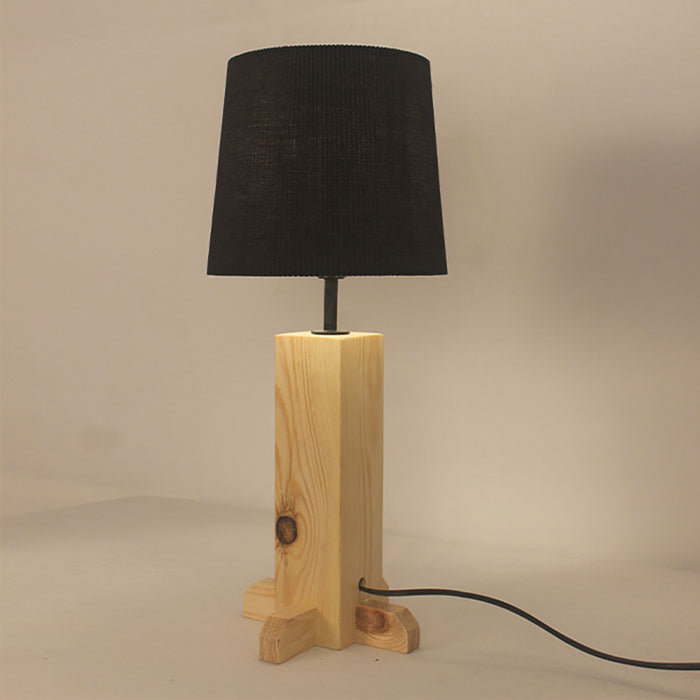 Rocket Beige Wooden Table Lamp with Black Fabric Lampshade