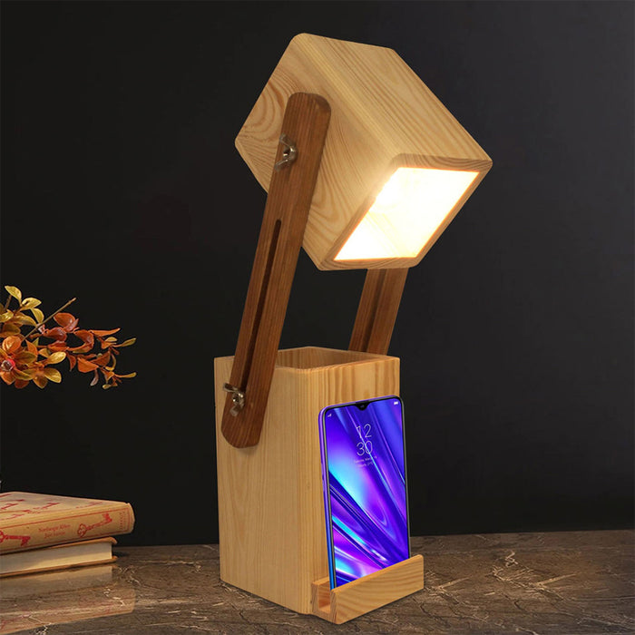 Toby Wooden Table Lamp With Desk Organiser