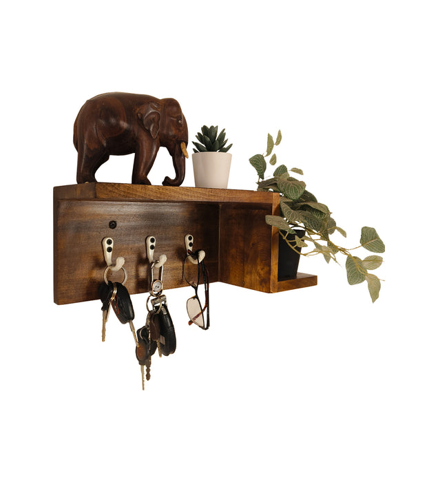 PRESTON Wooden Wall Shelf Organiser with Key Holders