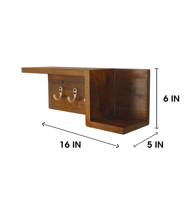 PRESTON Wooden Wall Shelf Organiser with Key Holders