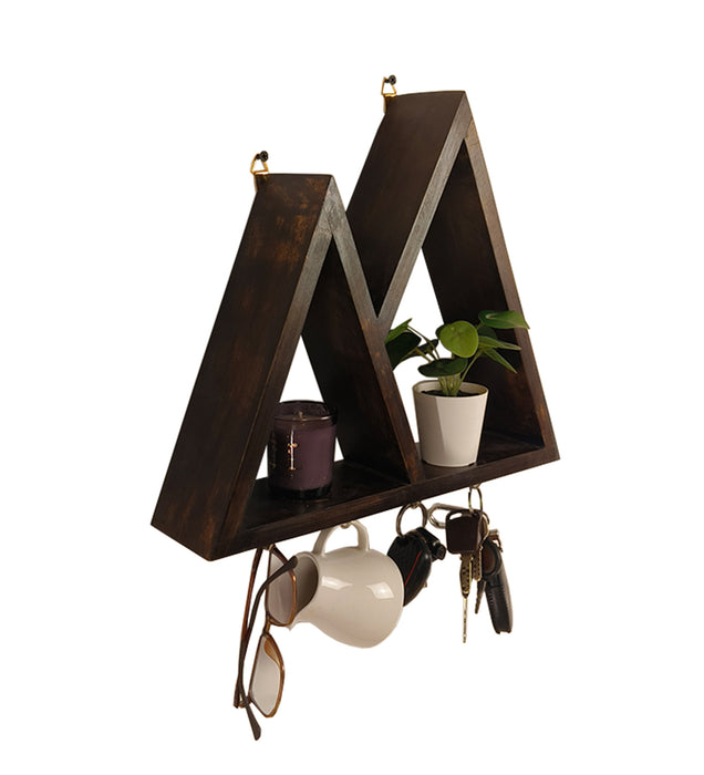 PHAROAH Wooden Wall Shelf Organiser with Key Holders