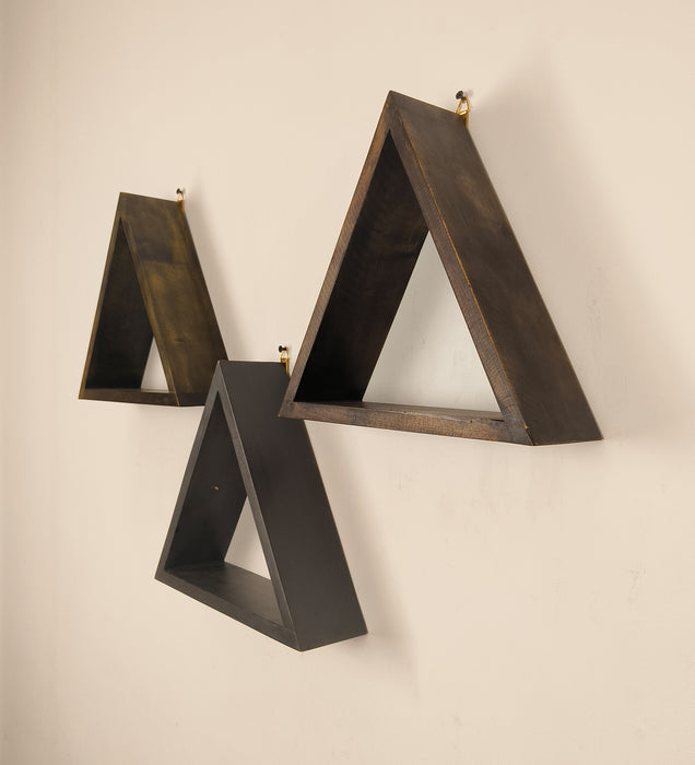 HENRY III Triangular Set of 3 Wooden Wall Shelves